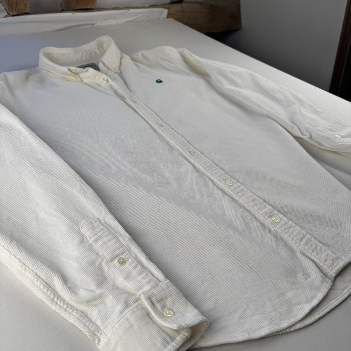 White and Green Carhartt WIP Long Sleeve Madison Corduroy Button Down Shirt M - Threads Uncovered