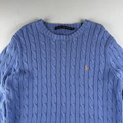 Womens Polo Ralph Lauren Embroidered Pony 100% Cotton Cable Knitted Jumper L - Threads Uncovered