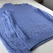 Womens Polo Ralph Lauren Embroidered Pony 100% Cotton Cable Knitted Jumper L - Threads Uncovered