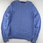 Womens Polo Ralph Lauren Embroidered Pony 100% Cotton Cable Knitted Jumper L - Threads Uncovered
