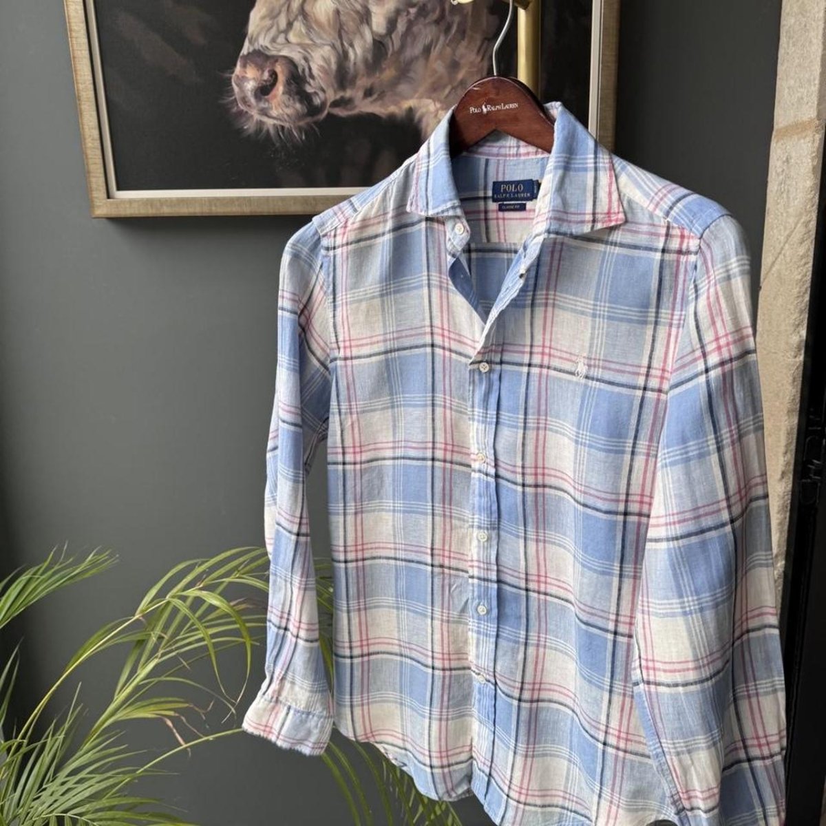 Womens Polo Ralph Lauren Embroidered Pony Linen Shirt L - Threads Uncovered
