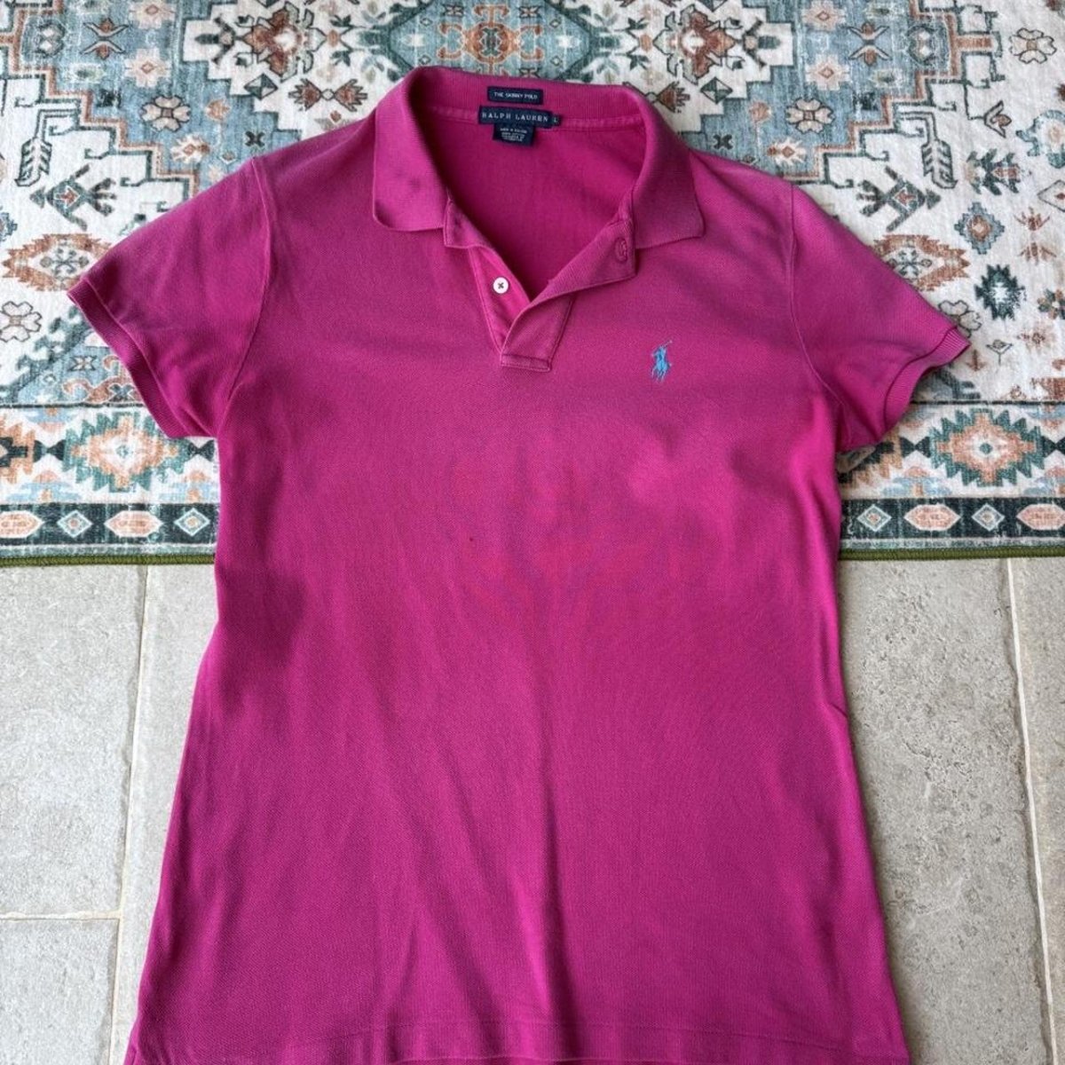 Womens Polo Ralph Lauren Pink Polo Shirt L - Threads Uncovered