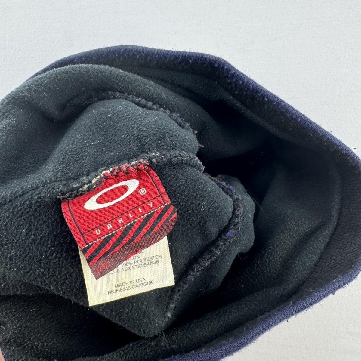 Y2k Fleece Lined Embroidered Oakley Beanie with Blue Logo - Threads Uncovered