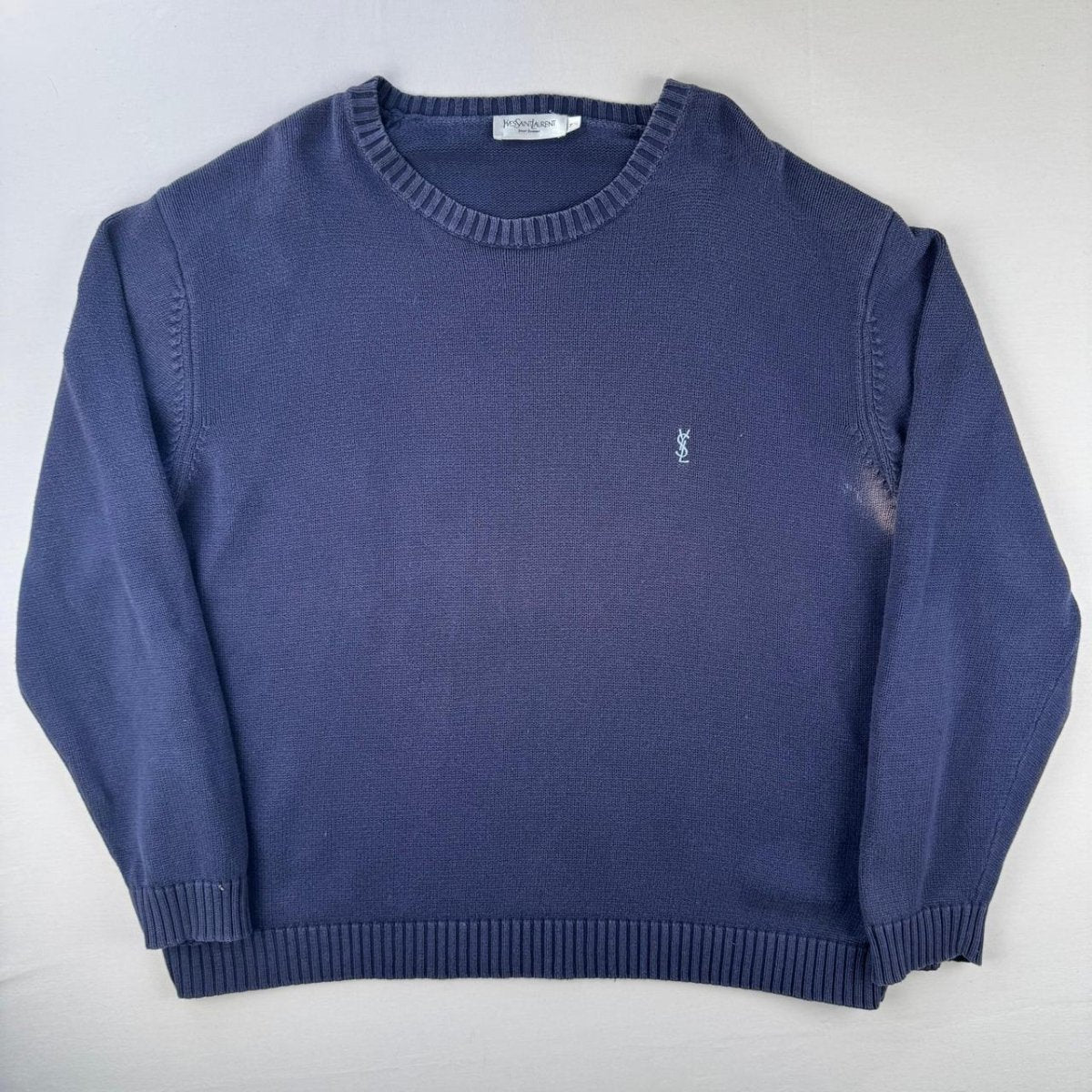 Yves Saint Laurent Crewneck Knit Sweater in Navy Size XL - Threads Uncovered