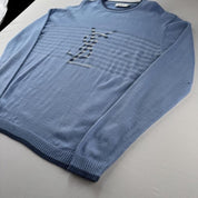 Yves Saint Laurent YSL Baby Blue Embroidered Logo Woolen Jumper L - Threads Uncovered