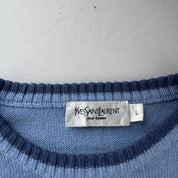 Yves Saint Laurent YSL Baby Blue Embroidered Logo Woolen Jumper L - Threads Uncovered