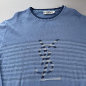 Yves Saint Laurent YSL Baby Blue Embroidered Logo Woolen Jumper L - Threads Uncovered