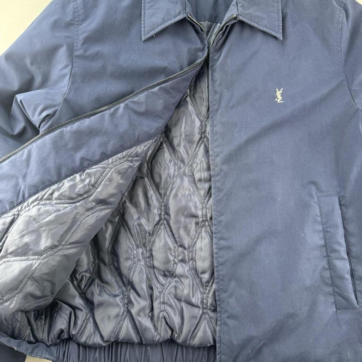 Yves Saint Laurent YSL Embroidered Logo Padded Harrington Jacket L - Threads Uncovered