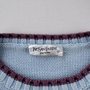 Yves Saint Laurent YSL Embroidered Logo Thick Knitted Baby Blue Jumper L - Threads Uncovered