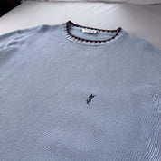 Yves Saint Laurent YSL Embroidered Logo Thick Knitted Baby Blue Jumper L - Threads Uncovered