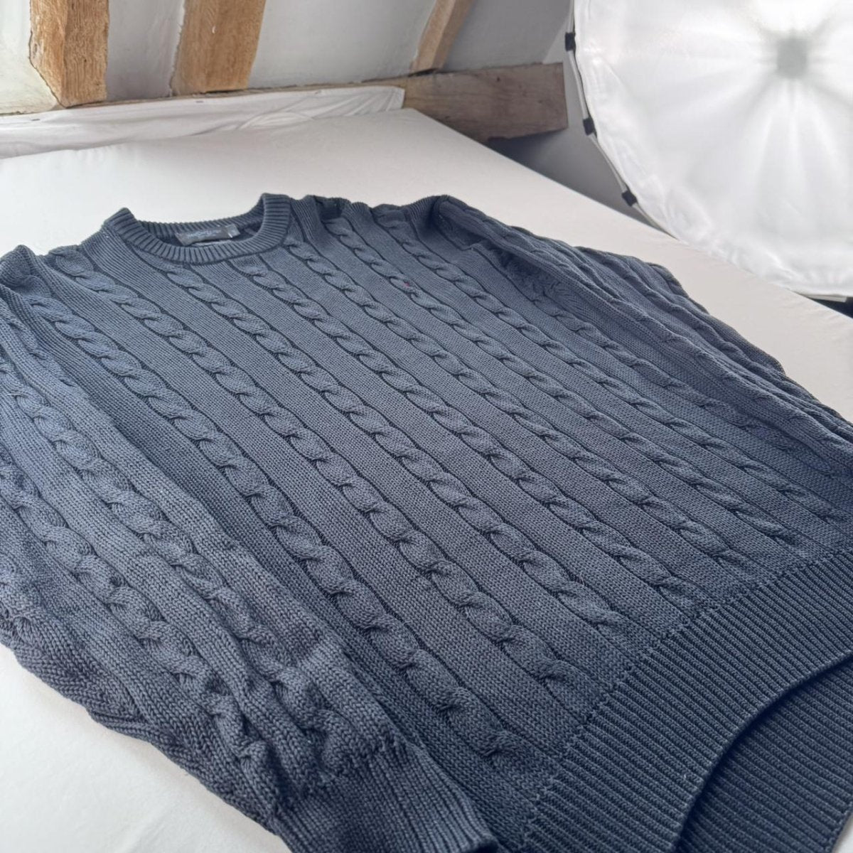 Yves Saint Laurent YSL Embroidered Logo Thick Knitted Cable Knit Jumper XXL - Threads Uncovered
