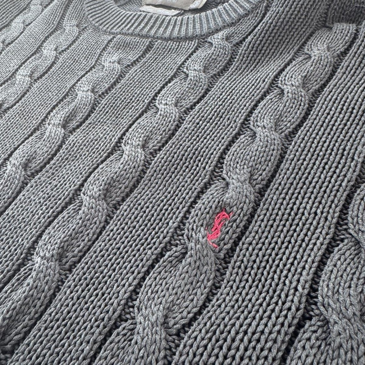 Yves Saint Laurent YSL Embroidered Logo Thick Knitted Cable Knit Jumper XXL - Threads Uncovered
