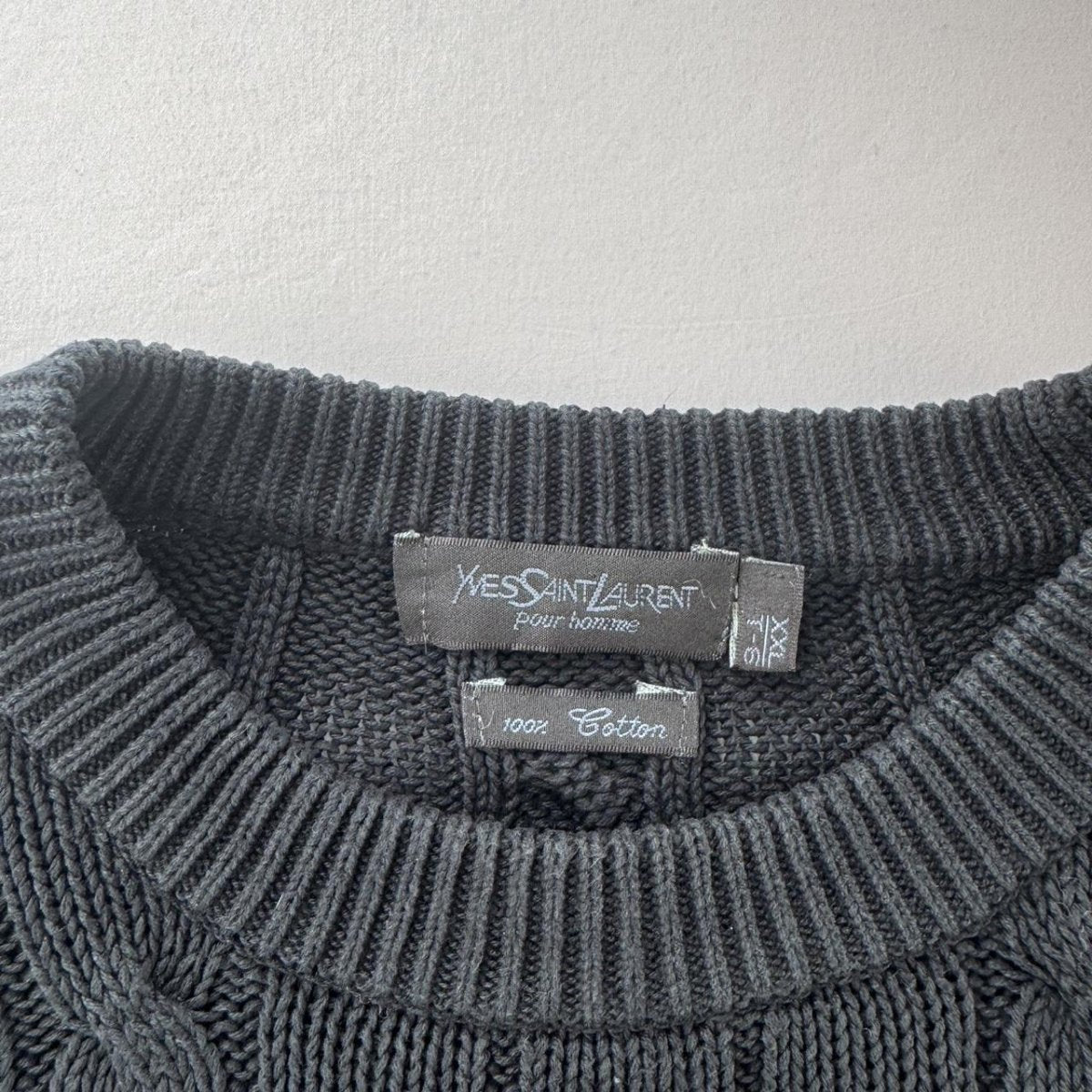 Yves Saint Laurent YSL Embroidered Logo Thick Knitted Cable Knit Jumper XXL - Threads Uncovered