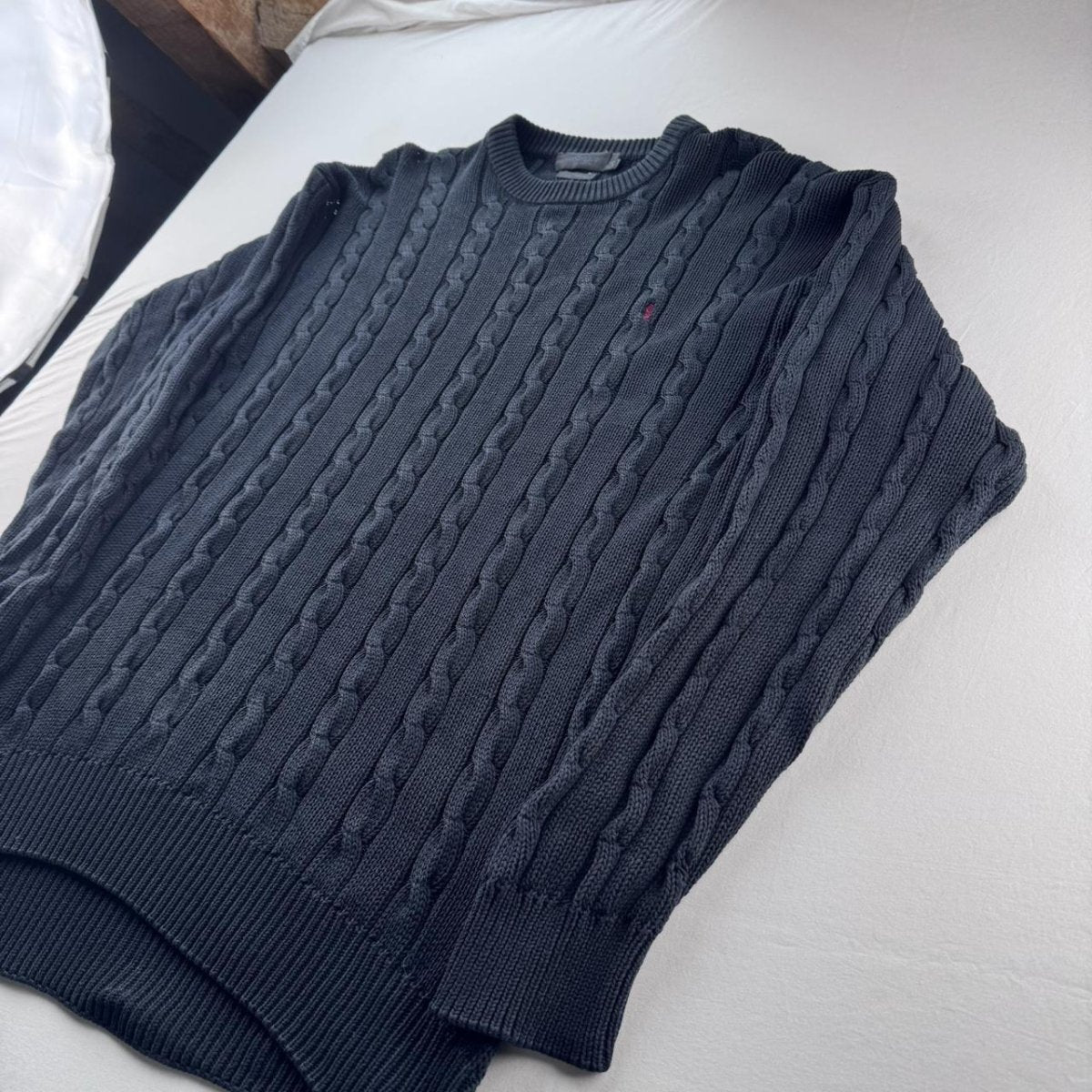 Yves Saint Laurent YSL Embroidered Logo Thick Knitted Cable Knit Jumper XXL - Threads Uncovered