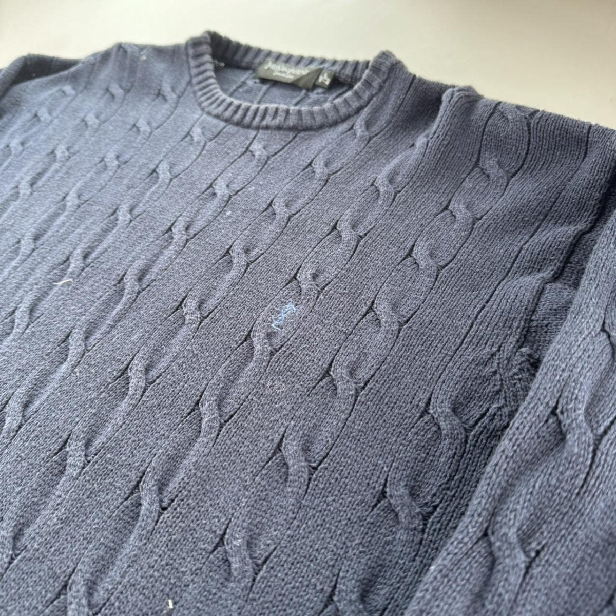 Yves Saint Laurent YSL Embroidered Logo Thick Knitted Cable Knit L - Threads Uncovered
