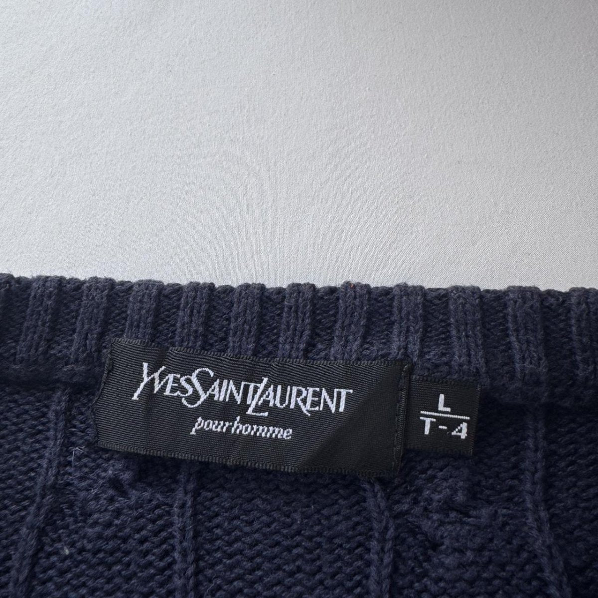 Yves Saint Laurent YSL Embroidered Logo Thick Knitted Cable Knit L - Threads Uncovered