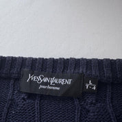 Yves Saint Laurent YSL Embroidered Logo Thick Knitted Cable Knit L - Threads Uncovered