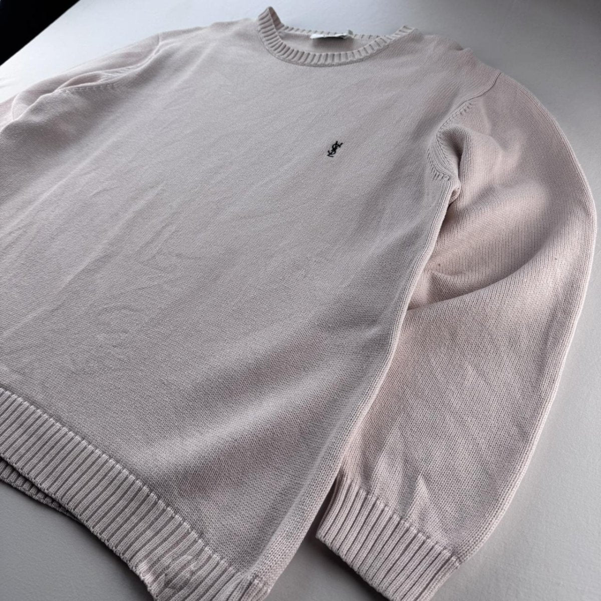 Yves Saint Laurent YSL Embroidered Logo Thick Knitted Jumper L - Threads Uncovered