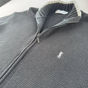 Yves Saint Laurent YSL Embroidered Logo Thick Knitted Ribbed Full Zip XXL - Threads Uncovered