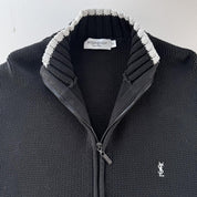 Yves Saint Laurent YSL Embroidered Logo Thick Knitted Ribbed Full Zip XXL - Threads Uncovered
