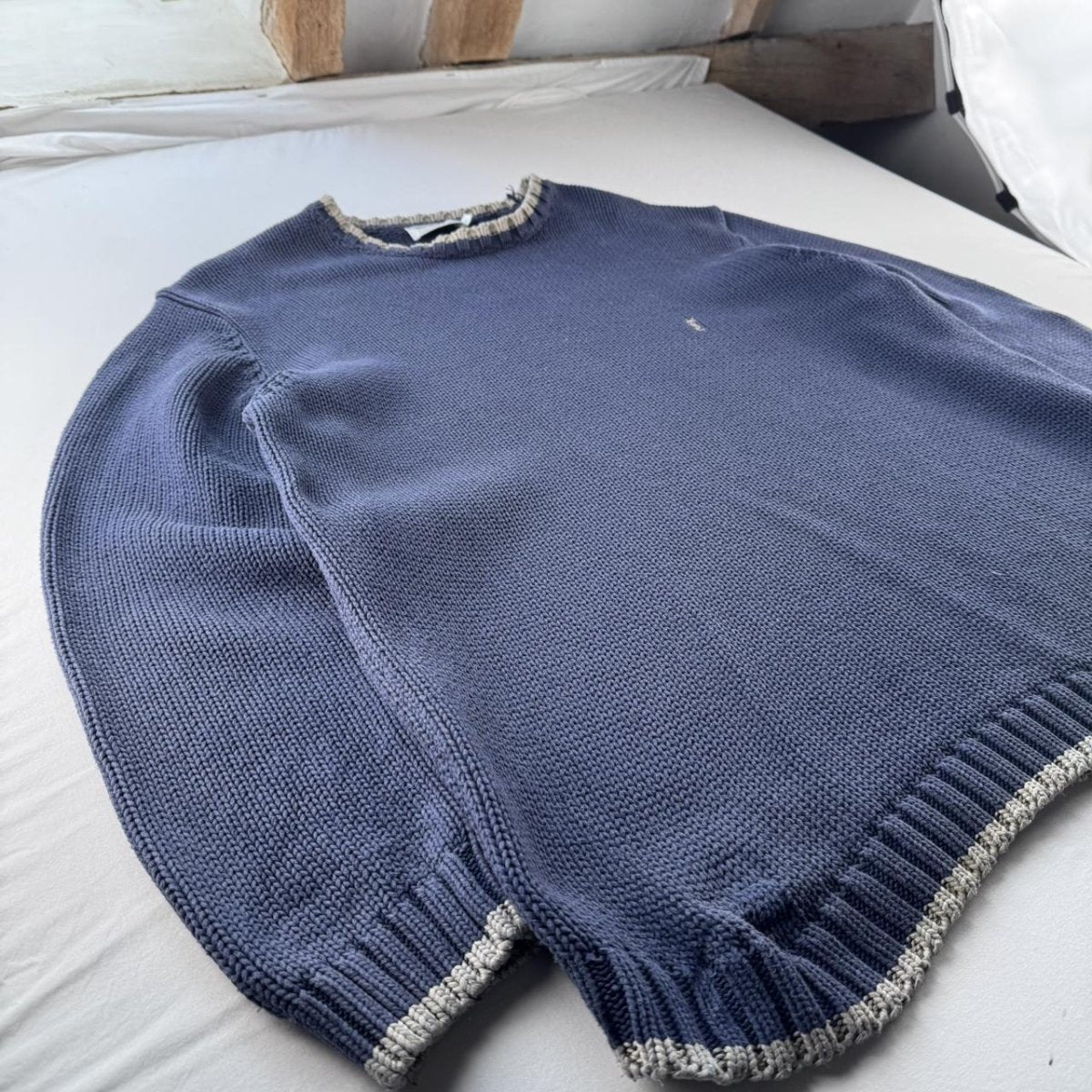 Yves Saint Laurent YSL Embroidered Logo Thick Knitted Ribbed Jumper XL - Threads Uncovered