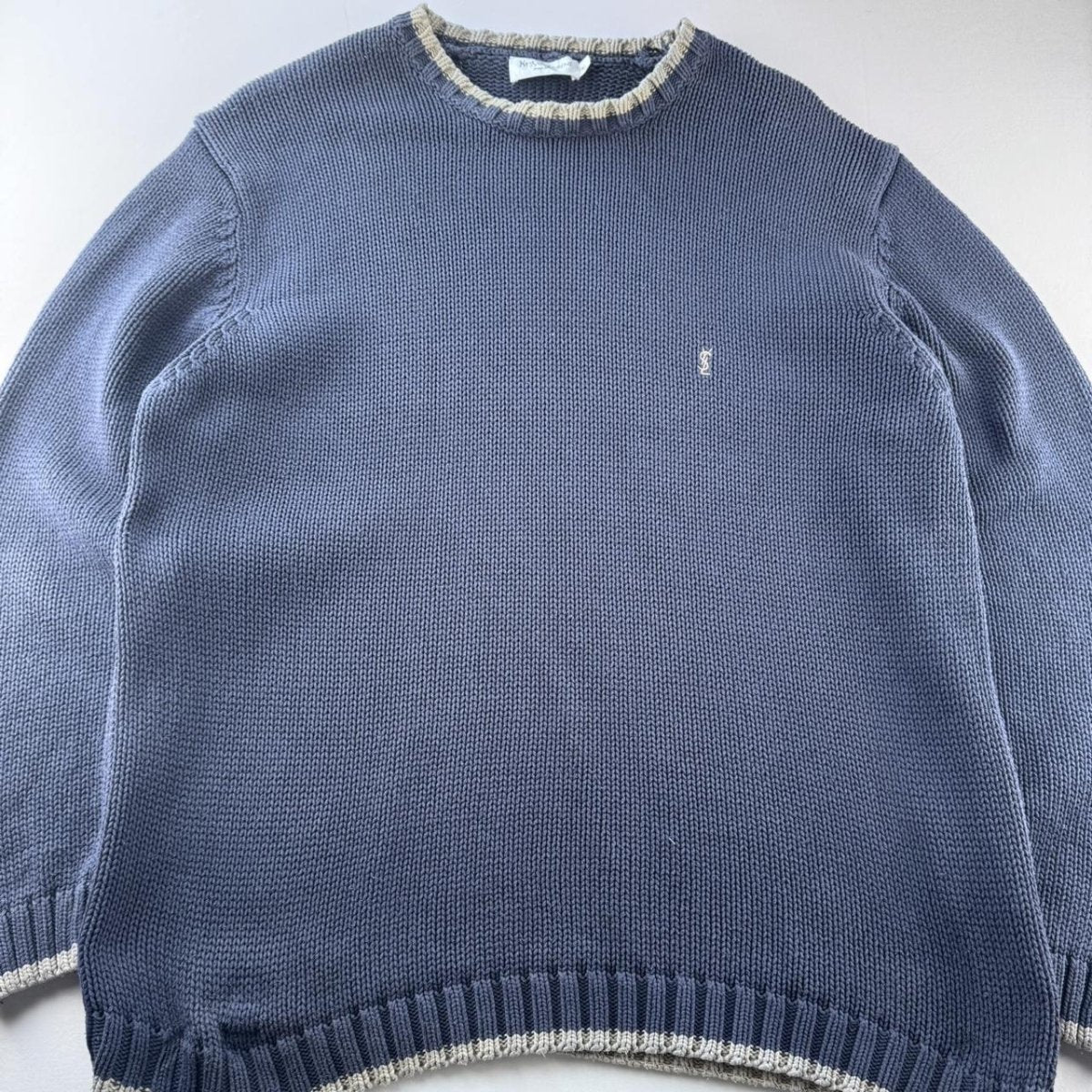 Yves Saint Laurent YSL Embroidered Logo Thick Knitted Ribbed Jumper XL - Threads Uncovered