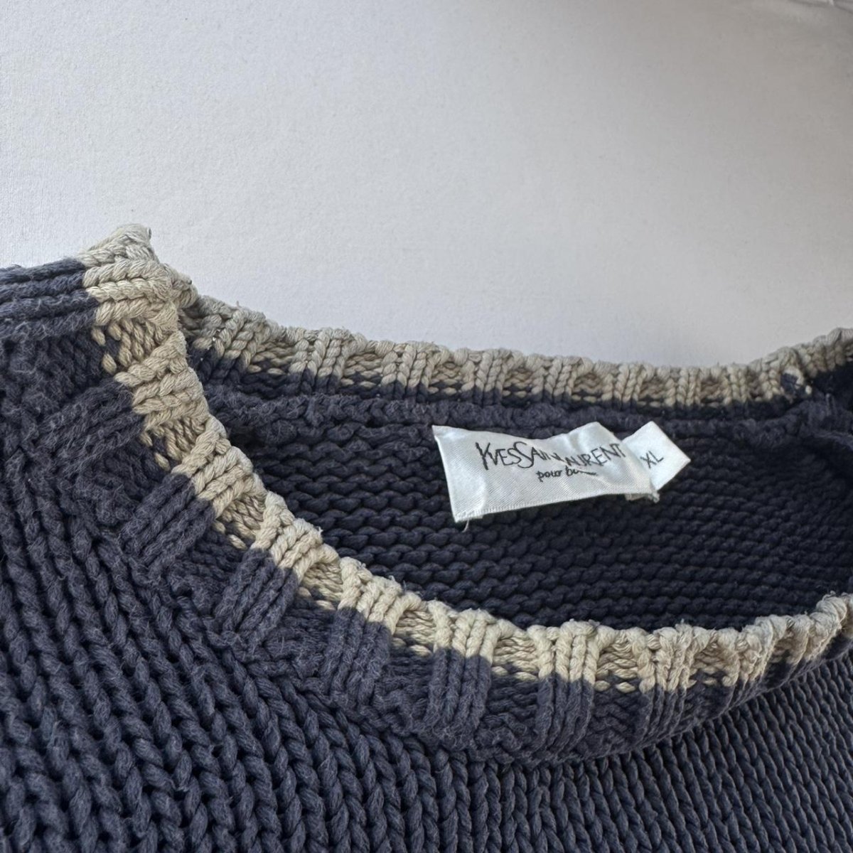 Yves Saint Laurent YSL Embroidered Logo Thick Knitted Ribbed Jumper XL - Threads Uncovered
