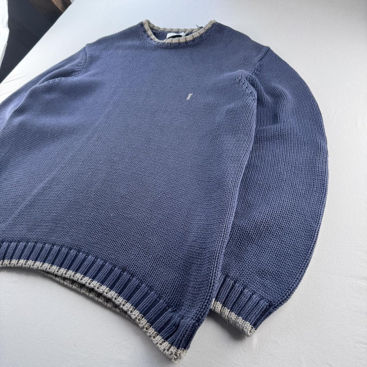 Yves Saint Laurent YSL Embroidered Logo Thick Knitted Ribbed Jumper XL - Threads Uncovered