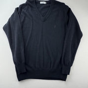 Yves Saint Laurent YSL Embroidered Logo Woolen V Neck Jumper L - Threads Uncovered