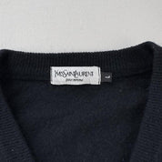 Yves Saint Laurent YSL Embroidered Logo Woolen V Neck Jumper L - Threads Uncovered