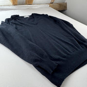 Yves Saint Laurent YSL Embroidered Logo Woolen V Neck Jumper L - Threads Uncovered