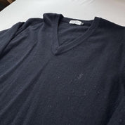 Yves Saint Laurent YSL Embroidered Logo Woolen V Neck Jumper L - Threads Uncovered