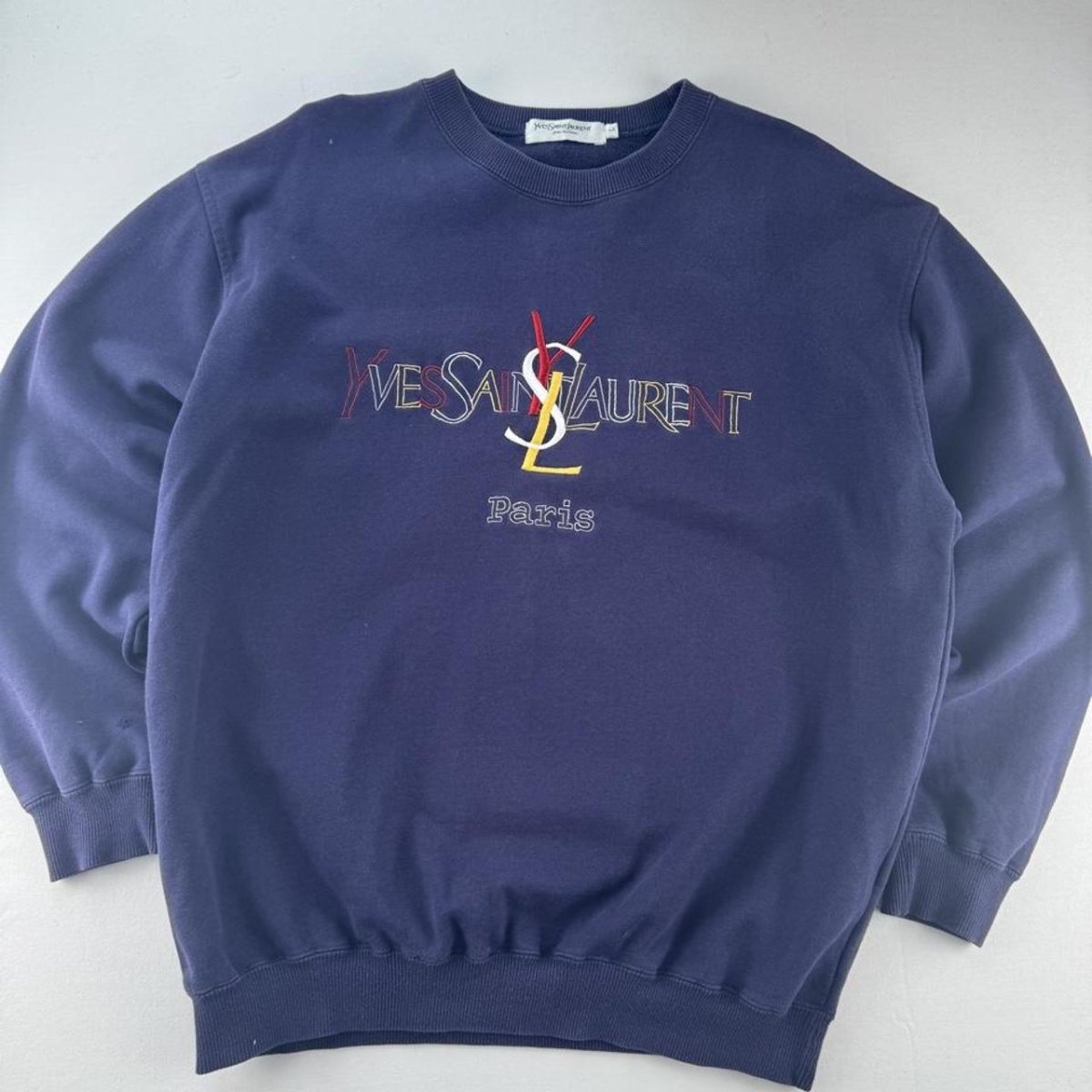 Yves Saint Laurent YSL Embroidered Thick Cotton Spellout Crewneck L - Threads Uncovered