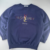 Yves Saint Laurent YSL Embroidered Thick Cotton Spellout Crewneck L - Threads Uncovered
