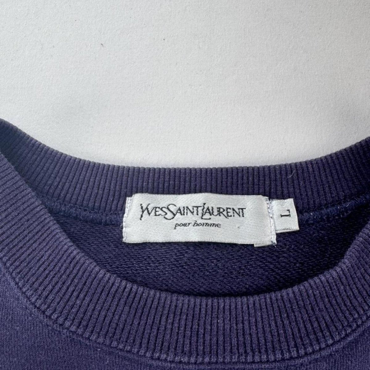Yves Saint Laurent YSL Embroidered Thick Cotton Spellout Crewneck L - Threads Uncovered
