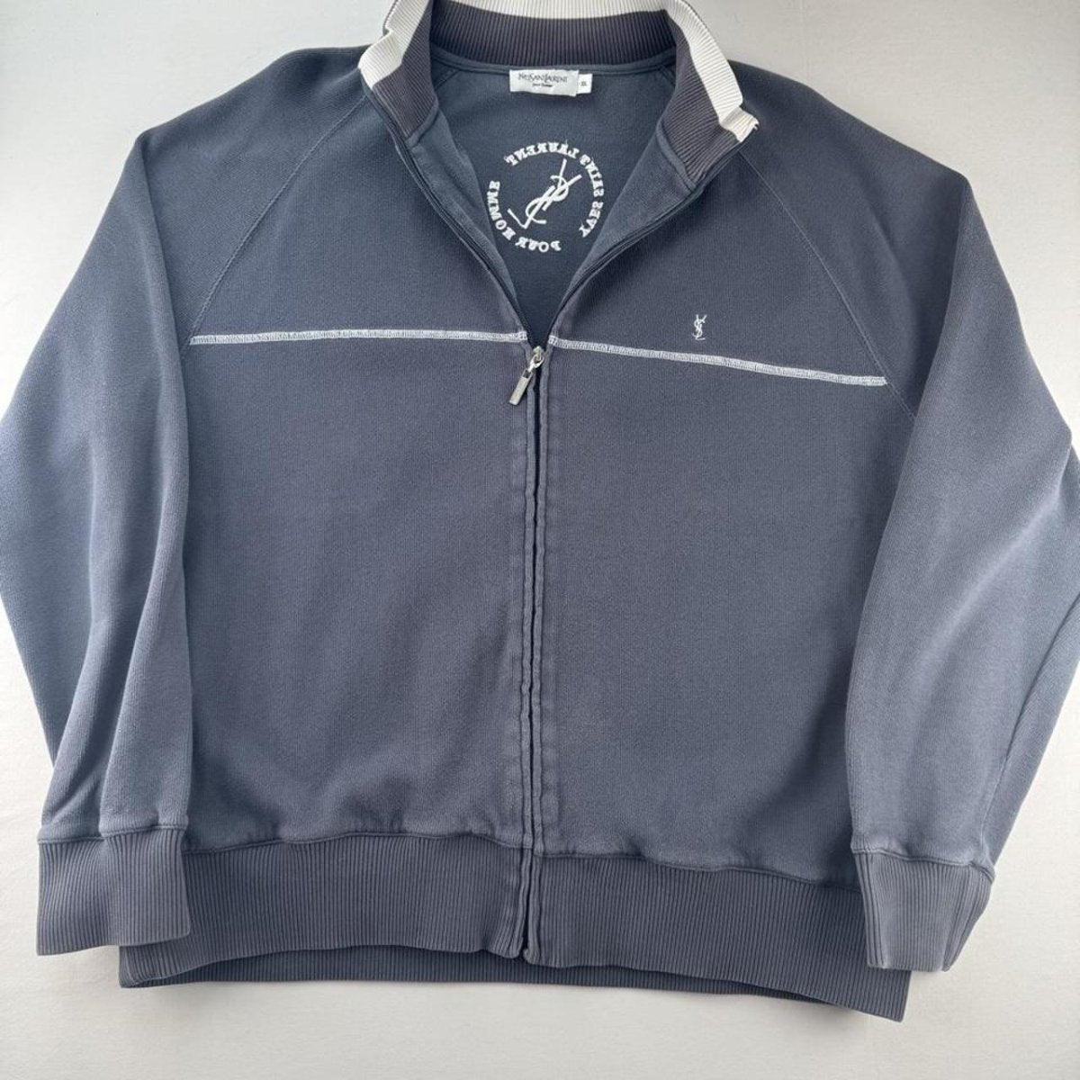Yves Saint Laurent YSL Embroidered Thick Grey Cotton Track Jacket XXL - Threads Uncovered