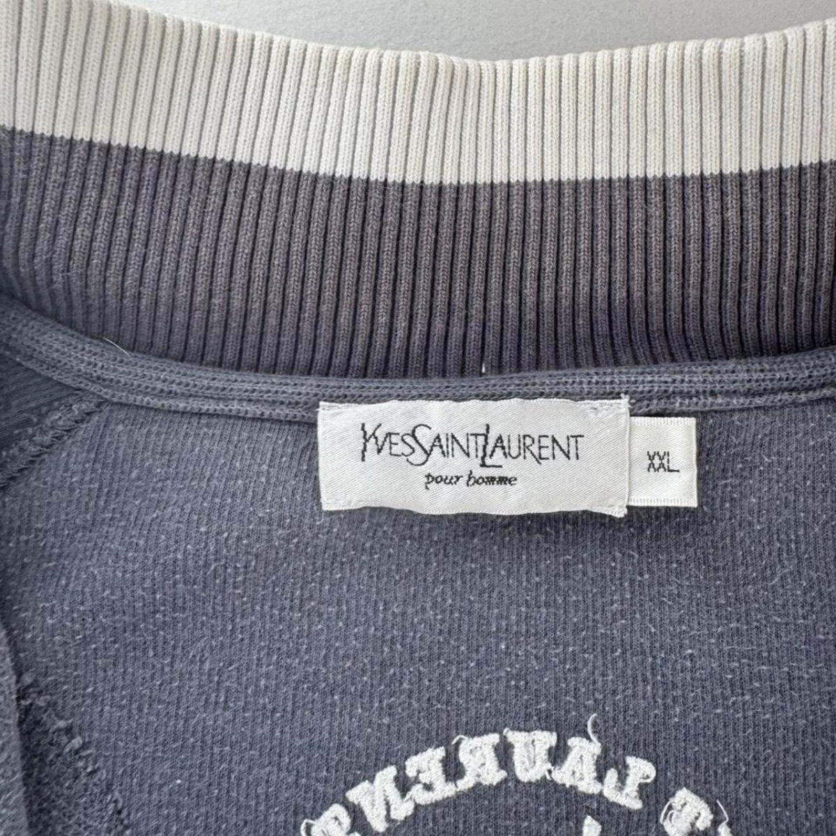 Yves Saint Laurent YSL Embroidered Thick Grey Cotton Track Jacket XXL - Threads Uncovered