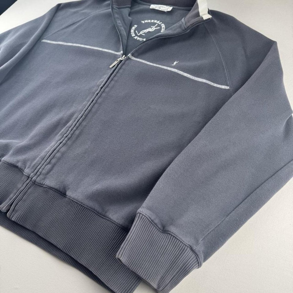 Yves Saint Laurent YSL Embroidered Thick Grey Cotton Track Jacket XXL - Threads Uncovered