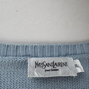 Yves Saint Laurent YSL Embroidered Thick Knitted Baby Blue Jumper XL - Threads Uncovered