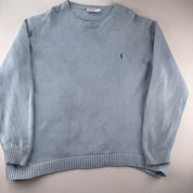 Yves Saint Laurent YSL Embroidered Thick Knitted Baby Blue Jumper XL - Threads Uncovered