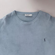 Yves Saint Laurent YSL Embroidered Thick Knitted Baby Blue Jumper XL - Threads Uncovered