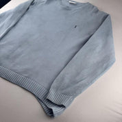 Yves Saint Laurent YSL Embroidered Thick Knitted Baby Blue Jumper XL - Threads Uncovered