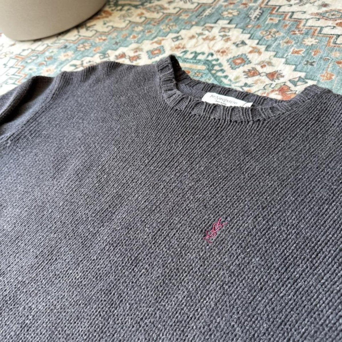 Yves Saint Laurent YSL Embroidered Thick Knitted Crewneck M - Threads Uncovered