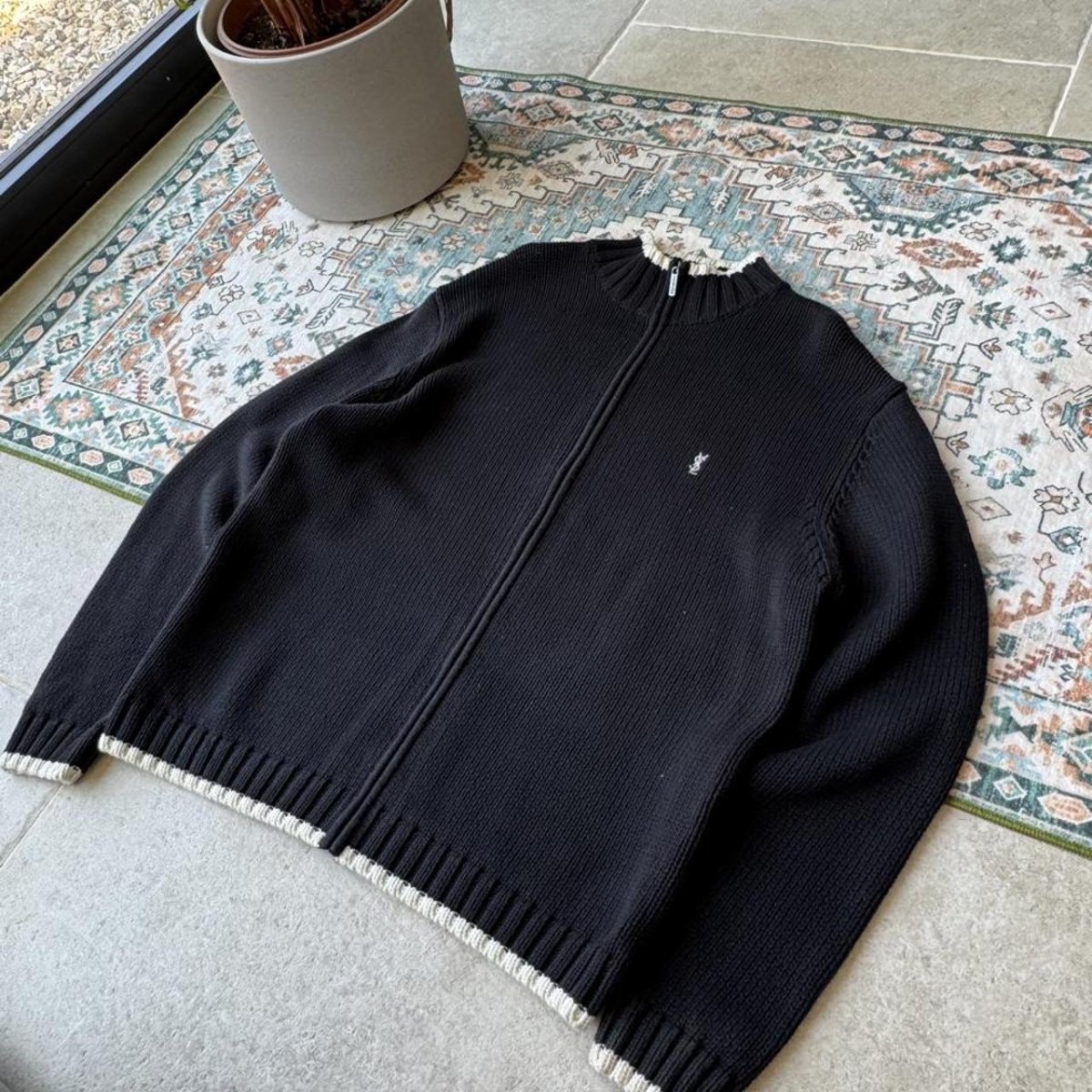 Yves Saint Laurent YSL Embroidered Thick Knitted Full Zip Large - Threads Uncovered