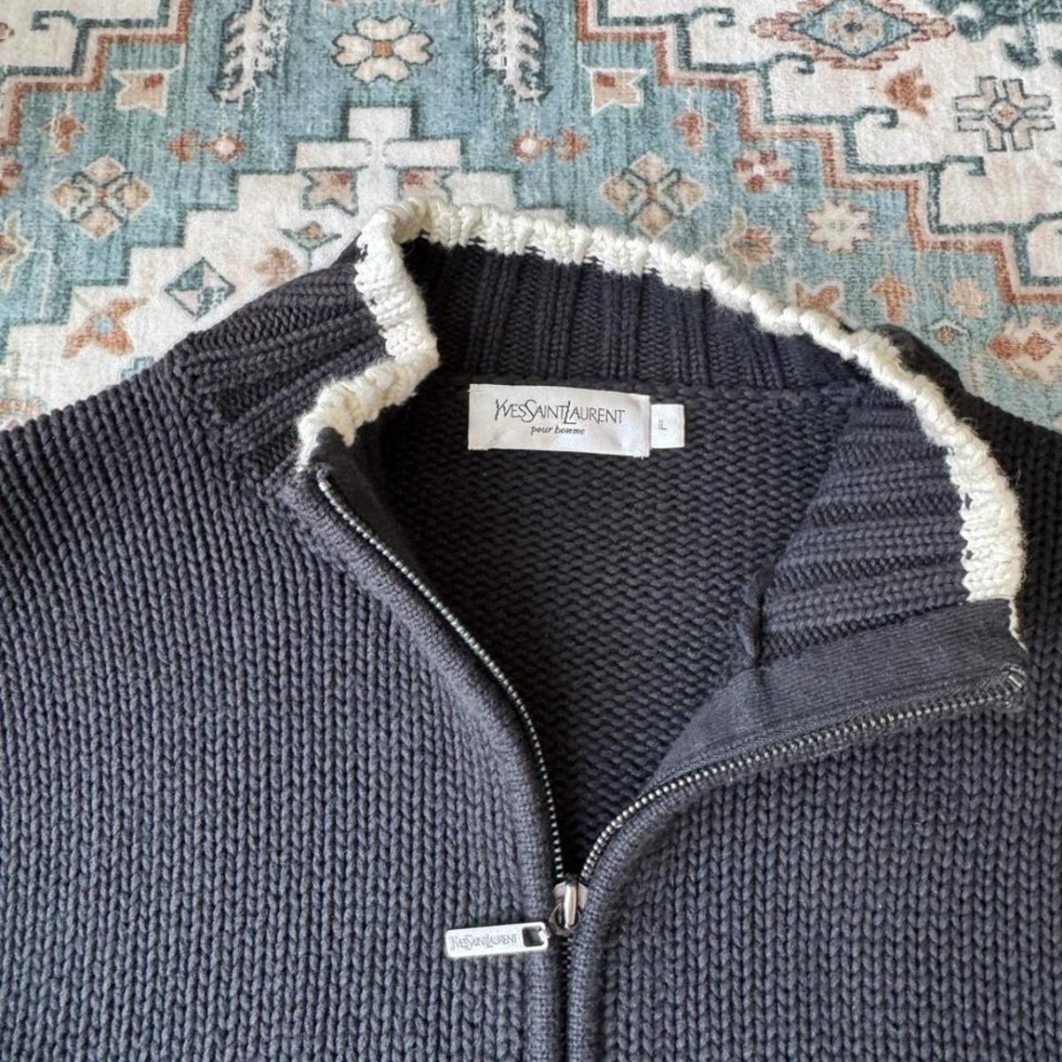 Yves Saint Laurent YSL Embroidered Thick Knitted Full Zip Large - Threads Uncovered