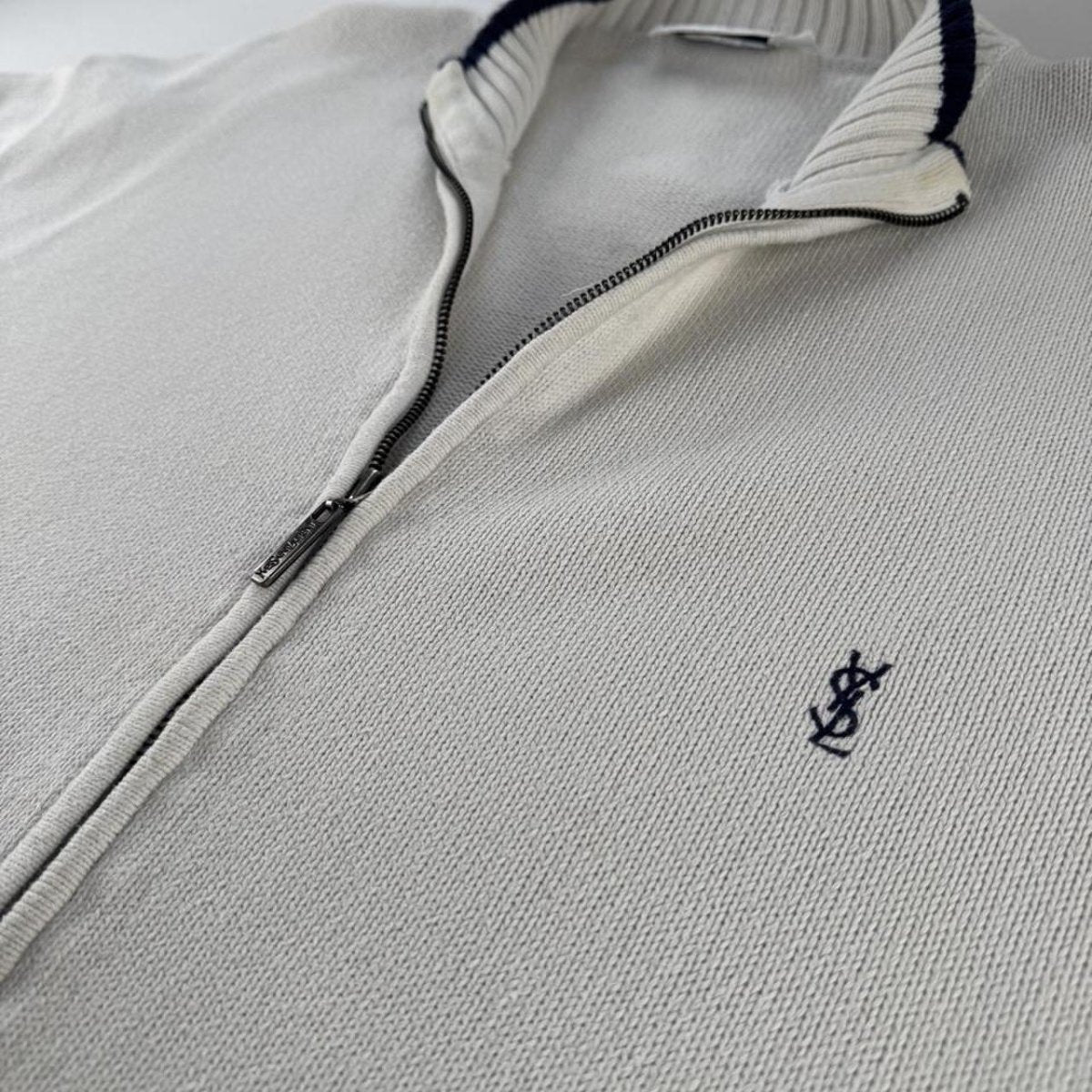 Yves Saint Laurent YSL Embroidered Thick Knitted Full Zip XXL - Threads Uncovered
