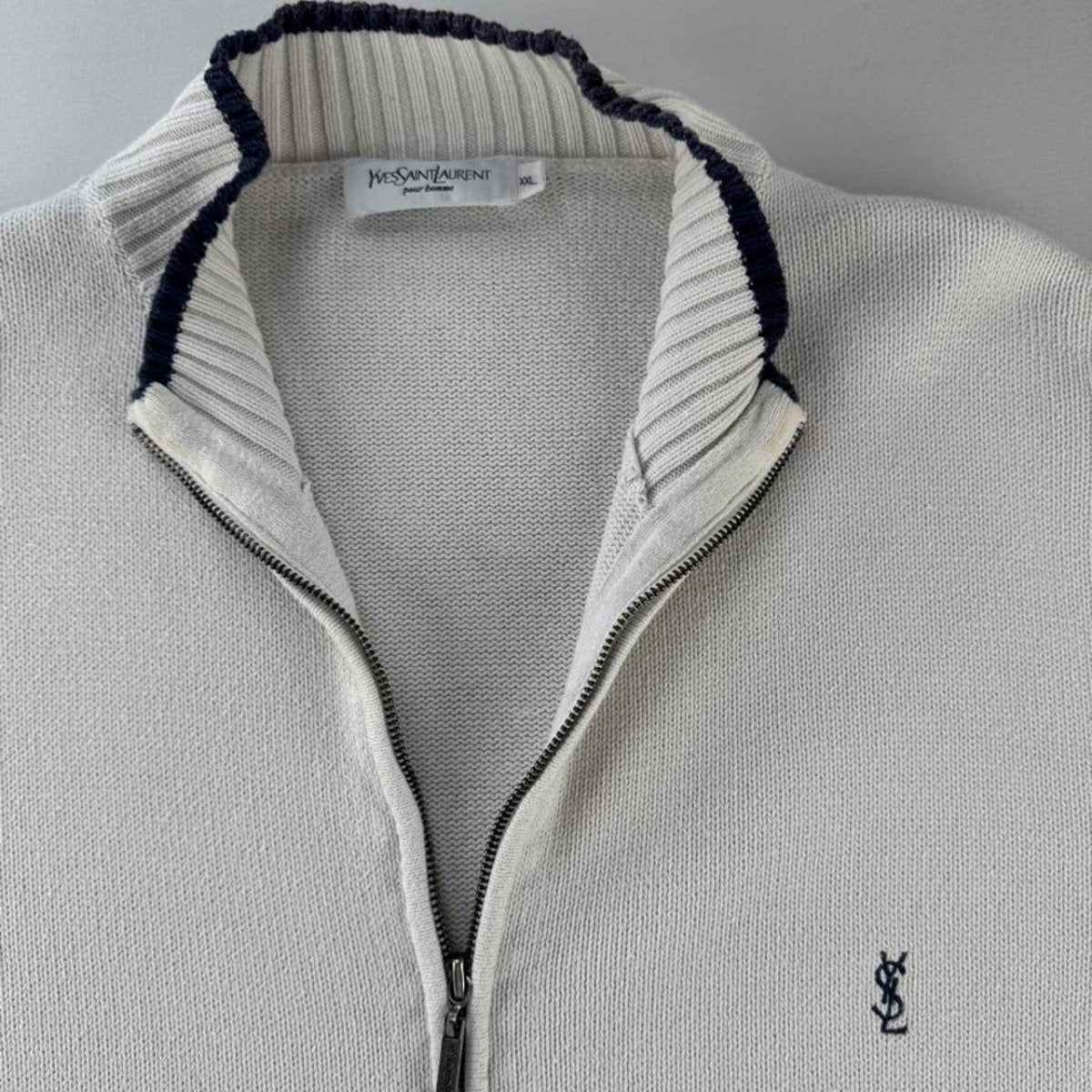 Yves Saint Laurent YSL Embroidered Thick Knitted Full Zip XXL - Threads Uncovered