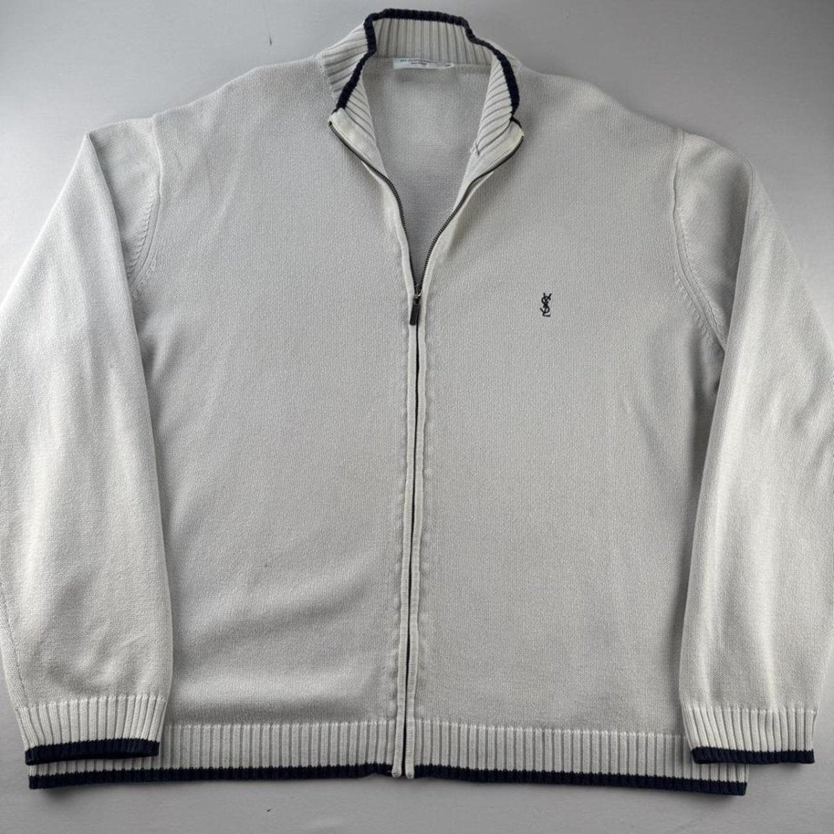 Yves Saint Laurent YSL Embroidered Thick Knitted Full Zip XXL - Threads Uncovered