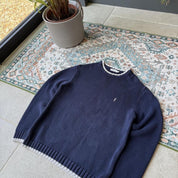 Yves Saint Laurent YSL Embroidered Thick Knitted Navy Sweatshirt with White trim M - Threads Uncovered