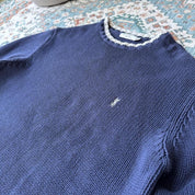 Yves Saint Laurent YSL Embroidered Thick Knitted Navy Sweatshirt with White trim M - Threads Uncovered